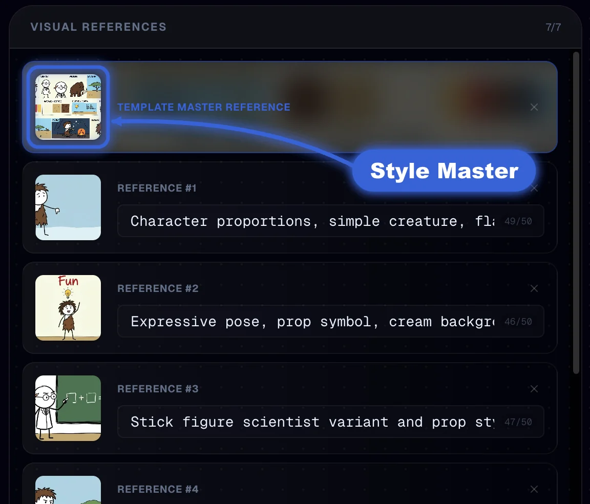 The references panel of the template with the Style Master as the first reference