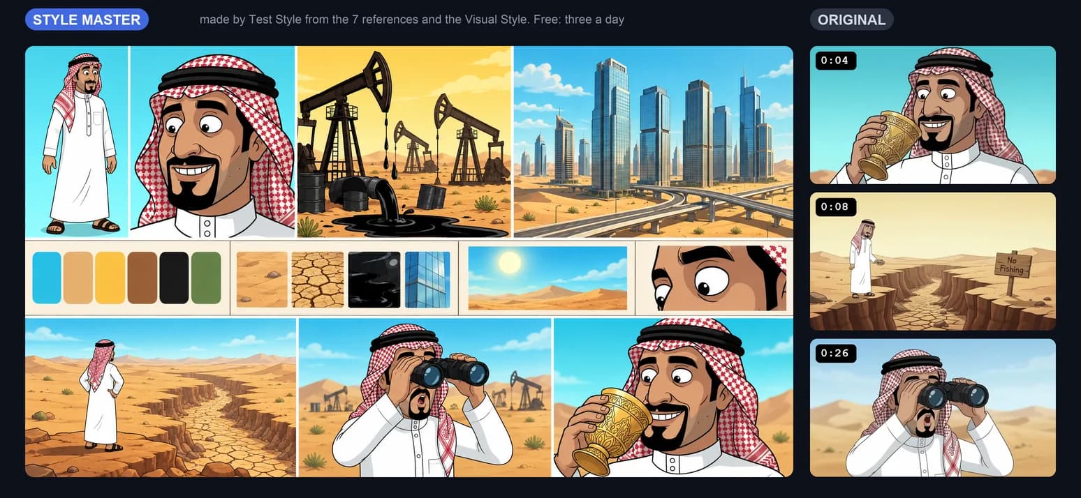 Our Style Master next to three frames of the original video