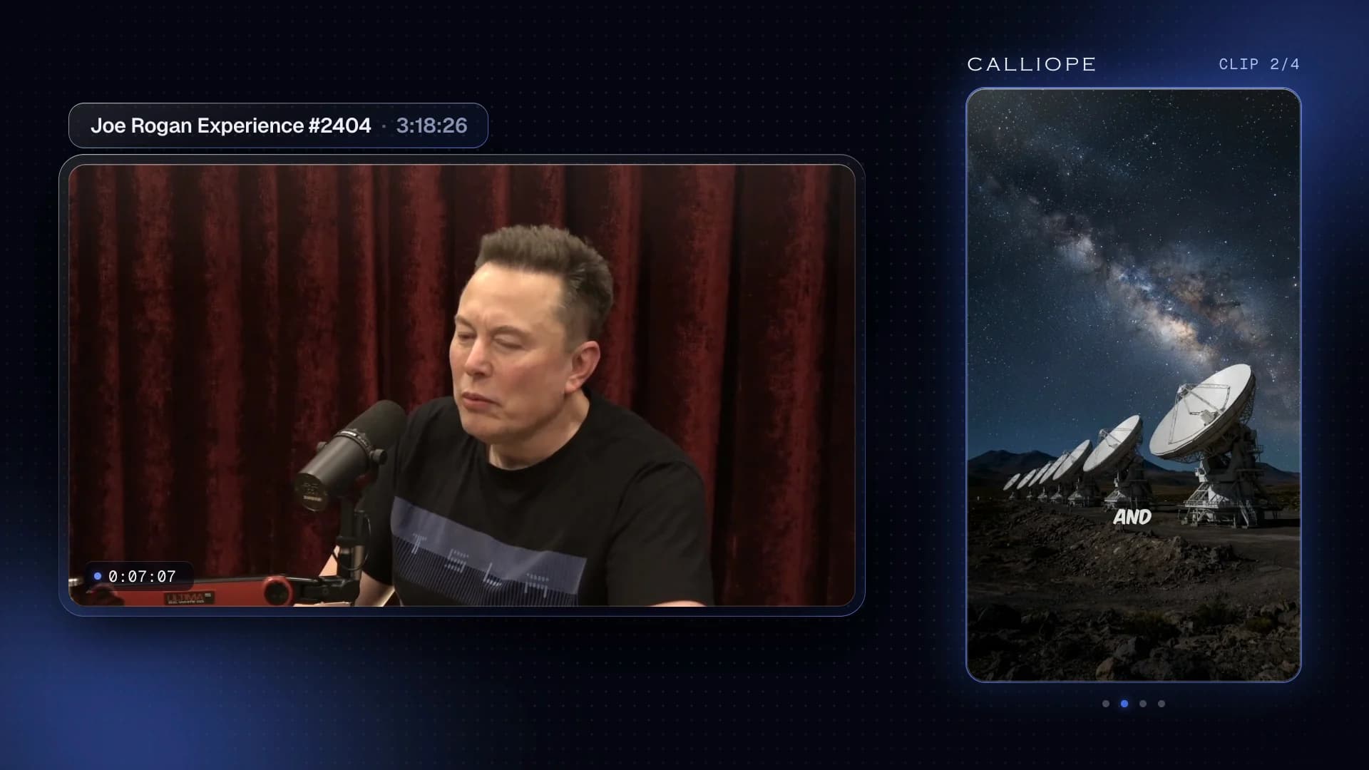 The original Joe Rogan episode next to one of the vertical clips cut from it