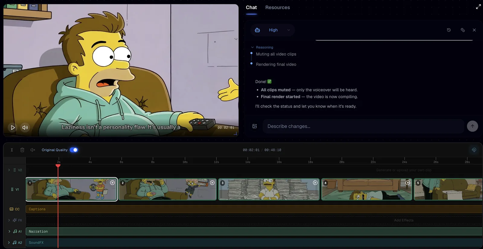 Calliope editor with the finished video on the timeline